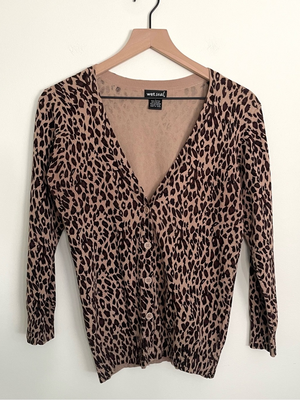 Wet Seal Leopard Print Button-Up Cardigan Vintage Y2K